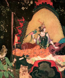 Layla houdt een vogel vast door Edmund Dulac door Edmund Dulac