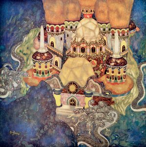 Het paleis van de drakenkoning, illustratie uit het Servische sprookje Het verhaal van Bashtchelik, uit Edmund Dulac