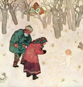 "Het liefste, mooiste meisje dat ze ooit hadden gezien", illustratie uit het Russische sprookje Snegorotchka, uit Edmund Dulac