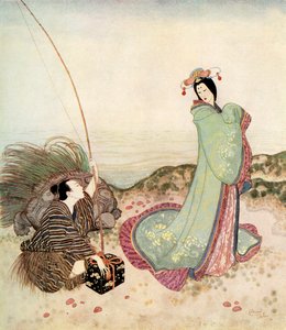 "Urashima was zo betoverd dat hij geen woord kon spreken", illustratie uit het Japanse sprookje Het Verhaal van Urashima Taro, uit Edmund Dulac