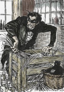 Dr. Jekyll zoekt wanhopig naar de poeders om zijn karakter van Mr. Hyde te bevrijden (Illustratie door Edmund Joseph Sullivan voor de roman 