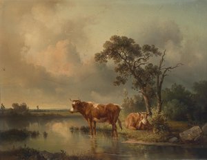 Edmund Mahlknecht Rustende koeien bij de vijver 1854