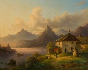 Landschap met bergmeer door Edmund Mahlknecht