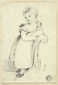 Klein meisje op sofa (recto); Fragment: Achterhoofd van een vrouw (verso) door Edmund Thomas Parris