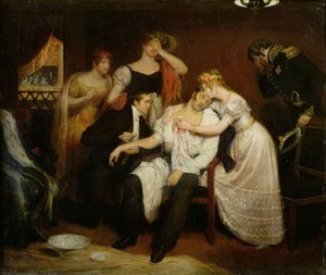 Charles-Ferdinand de France in zijn Loge bij de Opera op de Rue de Richelieu na te zijn Neergestoken door Louis Louvel