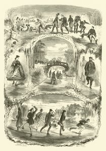 Scènes uit het Parijse leven: school voor schaatsers (gravure)