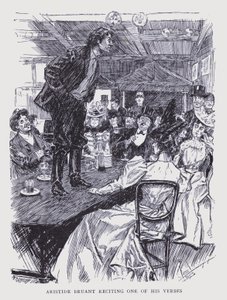 Boheems Parijs: Aristide Bruant draagt een van zijn verzen voor (litho) door Edouard Alfred (1875 1954) Cucuel