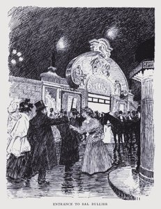 Boheems Parijs: Ingang tot Bal Bullier (litho)