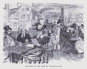 Boheems Parijs: Habitues van het Café du Conservatoire (litho)