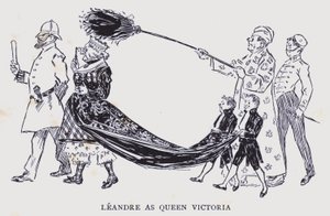 Boheems Parijs: Leandre als koningin Victoria (litho)