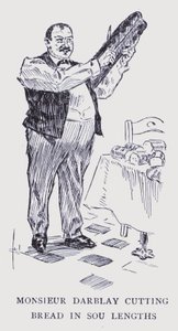 Boheems Parijs: Monsieur Darblay snijdt brood in soepen (litho)