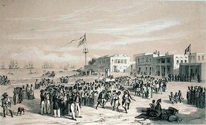 Regeringsplein, eiland Gorée, Senegal, ca. 1840 door Edouard Auguste Nousveaux