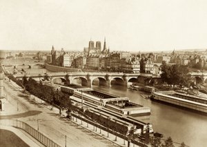 Seine met bruggen, op de achtergrond Notre-Dame de Paris door Édouard Baldus