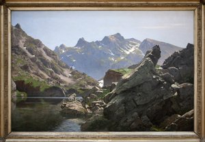Het meer Merlat, het meer ligt in de keten van Belledonne in de Isère door Edouard Brun