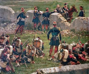 Avond van de slag bij Rezonville Gravelotte. Grenadiers van de Keizerlijke Garde in rust door Jean Baptiste Edouard Detaille