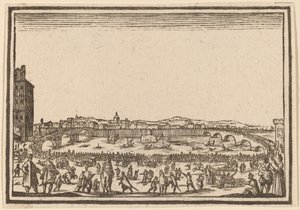 Vuurwerk op de Arno, Florence door Edouard Eckman after Jacques Callot