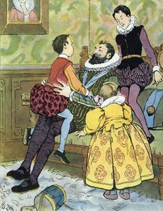 Koning van Frankrijk Henri IV spelend met zijn kinderen (1553-1610) Illustratie door Edouard Zier in “Nos-Gloriers-Nationales” 1920 Privécollectie door Edouard Francois Zier