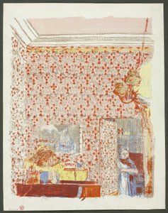 Interieur met roze behang I, plaat vijf uit Landschappen en interieurs door Édouard Jean Vuillard