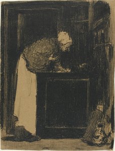 Oude vrouw bij een kachel door Édouard Jean Vuillard