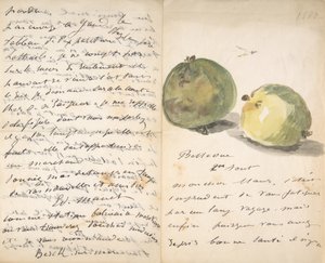 Een brief aan Eugène Maus, versierd met twee appels door Édouard Manet