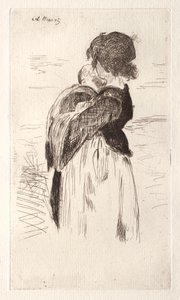 Het kleine meisje dat een baby vasthoudt door Édouard Manet
