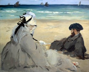 Op het strand (Suzanne Manet en zijn broer Eugene) door Édouard Manet