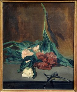 Pioenrozen stengel en snoeischaar door Édouard Manet