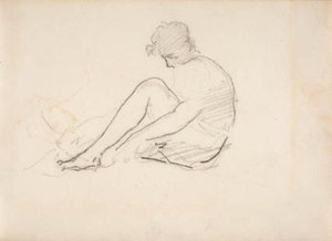 Zittende vrouw (Een lichte schets van een mannenhoofd) door Édouard Manet
