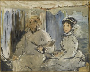 De schilder Monet in zijn atelier, 1874 door Édouard Manet