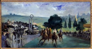 De races bij Longchamp door Édouard Manet
