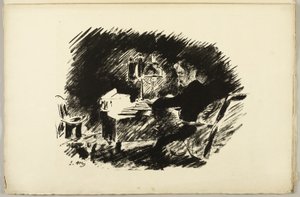 Onder de Lamp ("Eens op een middernacht somber..."), uit De Raaf (Le Corbeau) door Édouard Manet