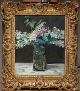 Vaas met witte seringen en rozen door Édouard Manet