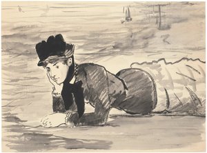 Vrouw liggend op het strand. Annabel Lee door Édouard Manet