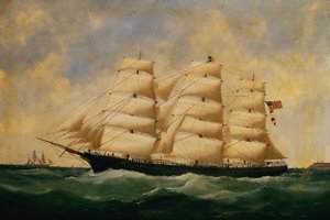 Het Amerikaanse Zeilschip, Servia voor Le Havre door Edouard Marie Adam