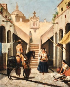 Chinaco en Indisch op Mexicaanse binnenplaats door Edouard Pingret