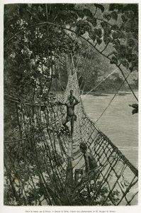 Lianenbrug over de Passa. Gravure door Riou, ter illustratie van het verhaal 