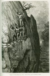 Passage van de Cuesta Infernal. Gravure door Riou, ter illustratie van het verhaal Voyage dans le delta du Pilcomayo et de Buenos Aires a Sucre