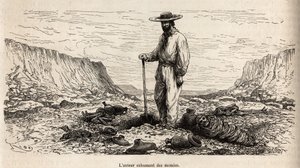 Paul Marcoy graaft Inca-mummies op (Laag Peru), gravure door E.Riou ter illustratie van de reis in de bergen, de vallei van Huarancalqui en de regio