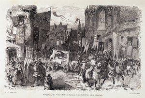 Filips August wilde de Parijzenaars het spektakel van een triomfantelijk vertrek bieden. sd. 12e eeuw door Edouard Riou