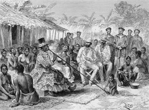 Savorgnan de Brazza praat met Renoké, dorpsleider van West-Afrika - in 