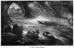 De Aziatische zondvloed: een catastrofe die mogelijk de zondvloed in de Bijbel heeft geïnspireerd: uit het boek van Louis Figuier “La Terre avant le deluge”, editie Hachette 1872 door Edouard Riou