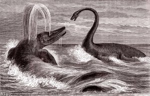 De Ichthyosaurus en de Plesiosaurus door Edouard Riou