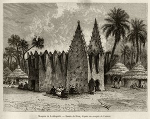 De moskee van Lokhognile (Golf van Guinee). Gravure door Riou, ter illustratie van het verhaal 