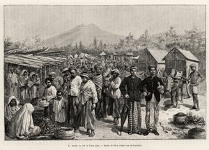 De wandeling bij Pager Alam Cafe (Maleisië). Gravure door Riou ter illustratie van het verhaal 