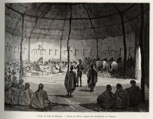 Bezoek aan de Naba van Karaga (Ghana). Gravure door Riou, ter illustratie van het verhaal 