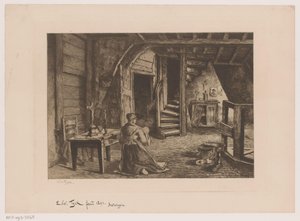 Zolderinterieur door Edouard Tyck (signed by artist)