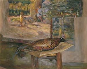 Interieur met Schilderijen en een Fazant