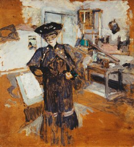 Dame met sluier, met handen op heupen door Edouard Vuillard