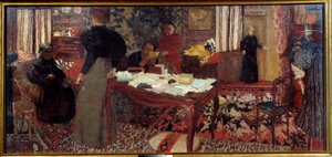 Groot interieur met zes personages door Edouard Vuillard