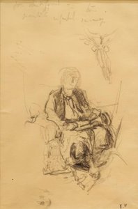 Madame Bénard zittend met getekende studie van haar sjaal door Edouard Vuillard